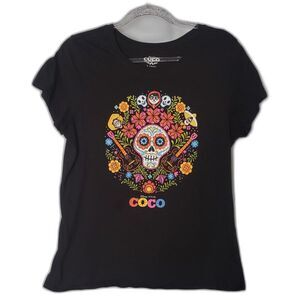 DISNEY Pixar COCO Movie Black Scoop Neck T Shirt Womens Size Large